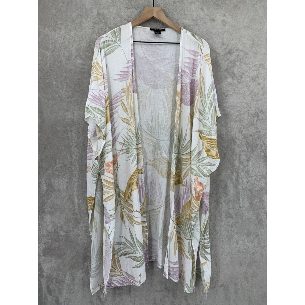 Tahari‎ Womens Cover Up One Size Kimono Tropical Palm Leaf Linen Blend Beach